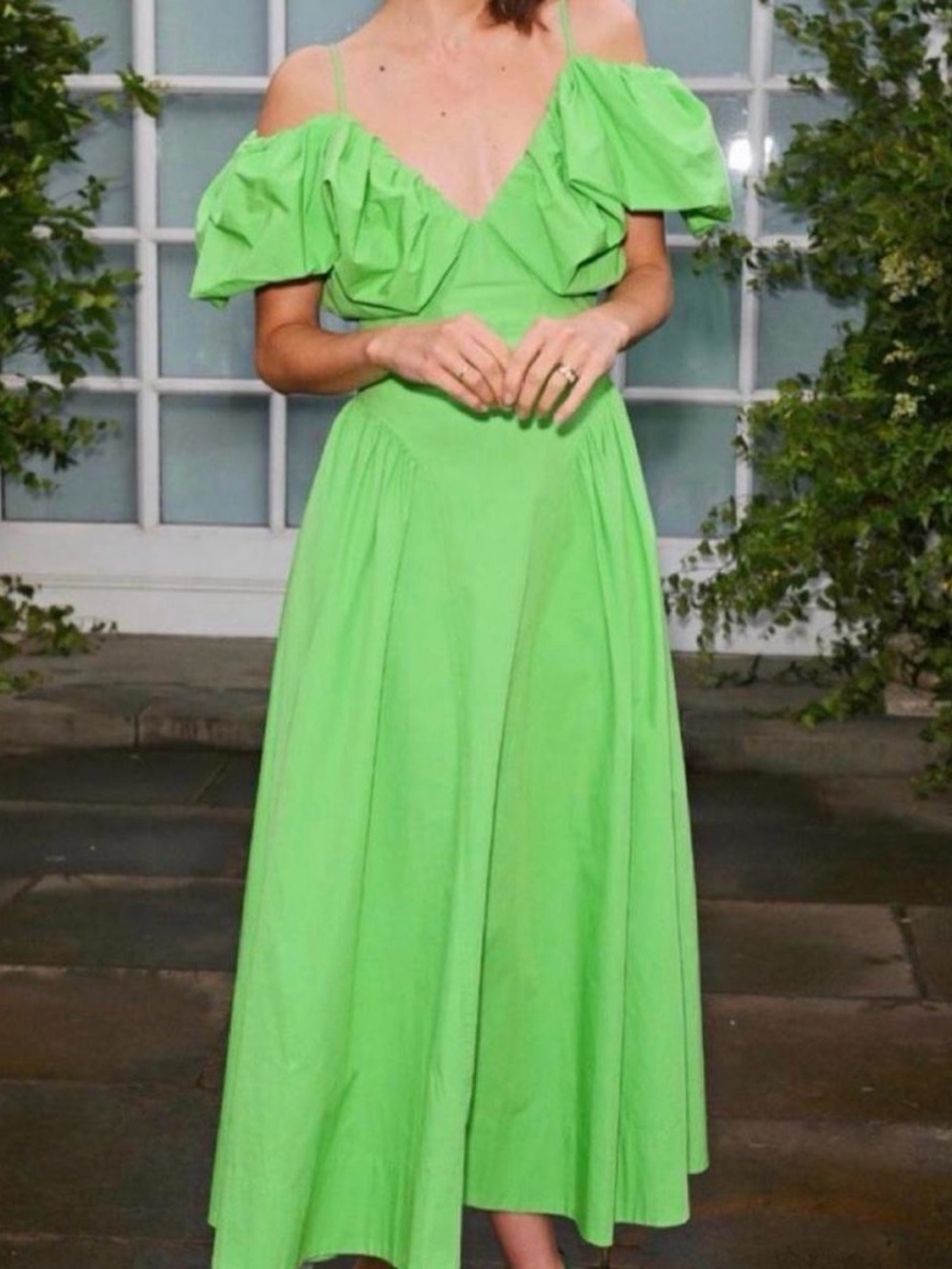 Rejina Pyo Neon Green One-Shoulder Midi Dress